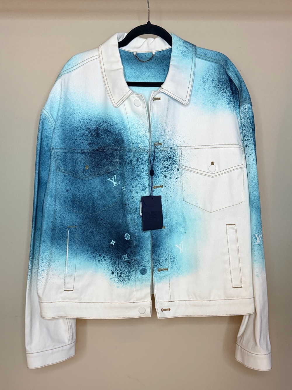 Louis Vuitton White and Blue Spray-Effect Denim Jacket